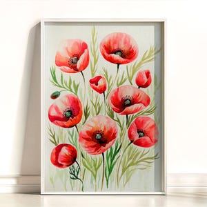 Stampa artistica di papaveri rossi ad acquerello, dipinto ad acquerello di papaveri rossi, decorazione da parete con papaveri, stampa di papaveri rossi, decorazione da parete floreale con papaveri