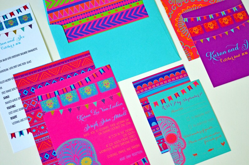 Sugar Skull Invitations Dia De Los Muertos Mexican Invitations Cinco de Mayo Day of the Dead Wedding Save the Dates Mexico Wedding