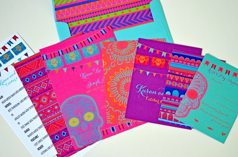 Sugar Skull Invitations Dia De Los Muertos Mexican Invitations Cinco de Mayo Day of the Dead Wedding Save the Dates Mexico Wedding