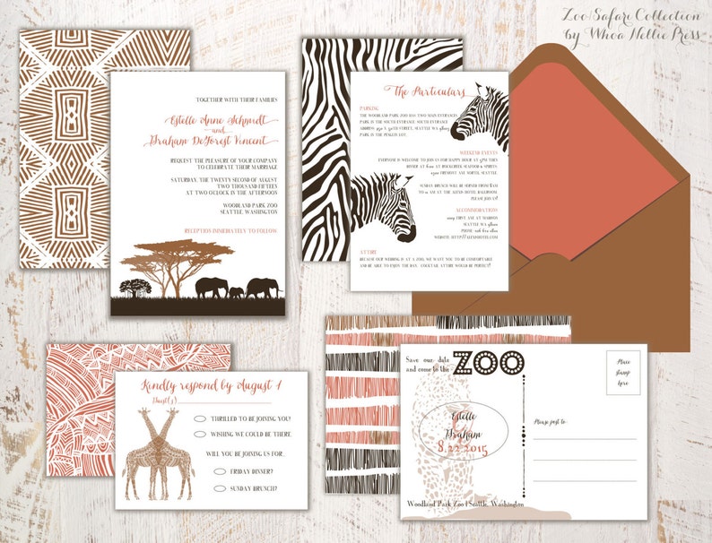Zoo Wedding Invitations Safari Invitations Africa Party Etsy