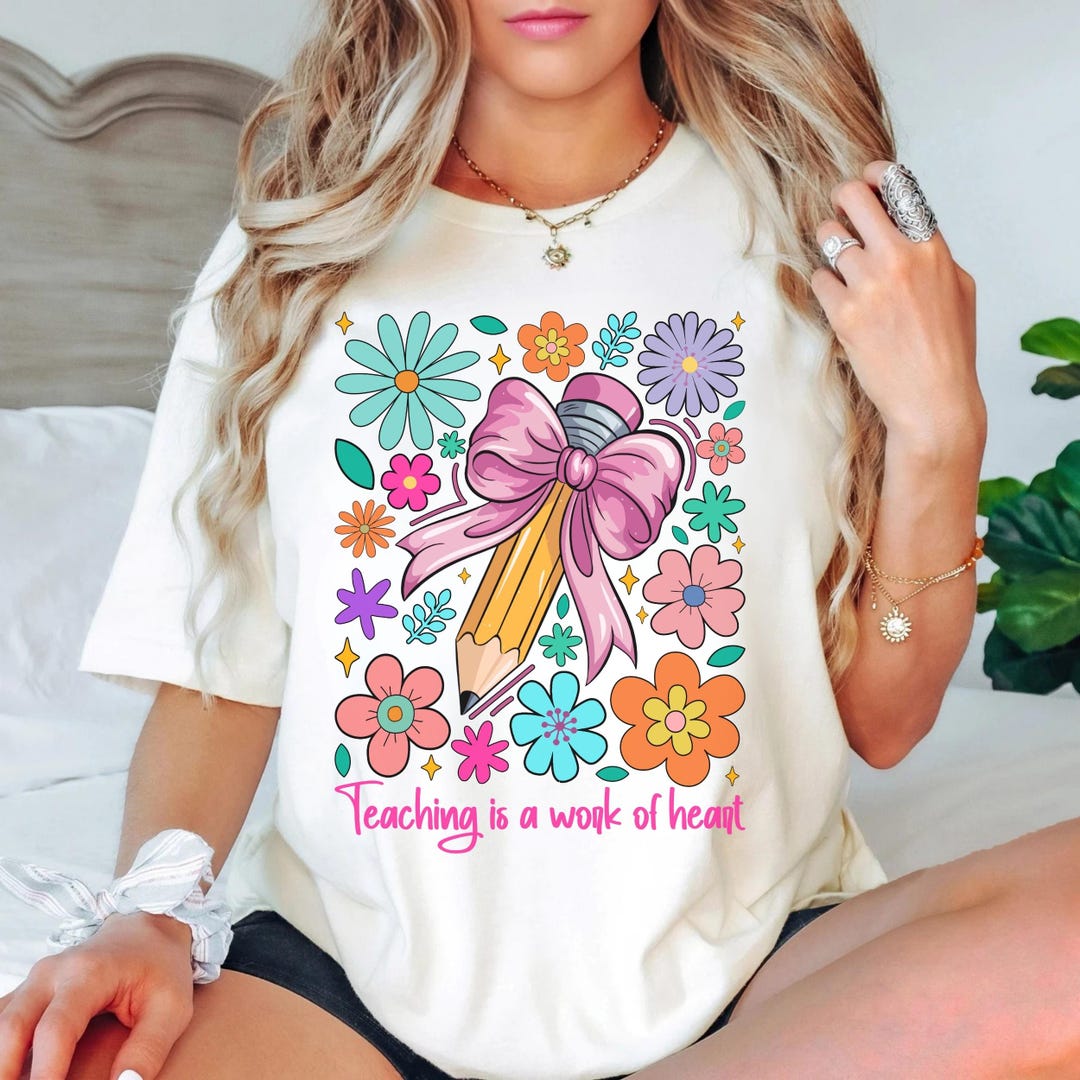 Teaching is a Work of Heart T-shirt , Floral Teacher Gift Tee , Cute ...