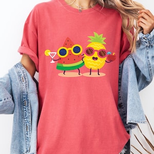 Happy Pineapple & Watermelon Shirt ,Summer Fruit Friends Tee-Tropical Vacation Tee,Gift-Funny Fruit Characters Tee -Cute Summer Fruit Shirt