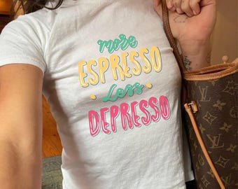 More Espresso Less Depresso Toddler Tee: Funny Coffee Shirt