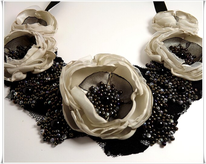 Flower Necklace Fabric Flower Necklace Fabric Bib Statement Etsy