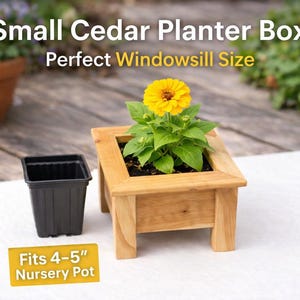 Mała doniczka z cedru – doniczka na zioła i sukulenty na parapet – ręcznie robiony drewniany wystrój domu