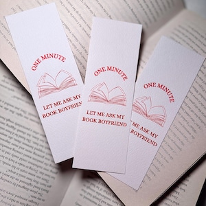 One Minute… Let Me Ask My Book Boyfriend, Bookmark | Romance Reader Bookmark | Bookish Gift | Funny BookTok Bookmark | Red Aesthetic
