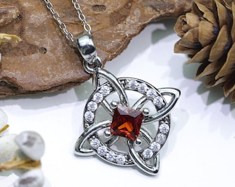 Collar con nudo de bruja y piedra natal, colgante de protección celta, joyería pagana wiccana, regalo espiritual para mujeres