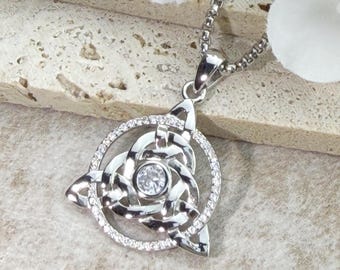 Celtic Birthstone Necklace, 925 Sterling Silver Trinity Knot Pendant, Symbol of Love & Protection, Meaningful Gift for Lover