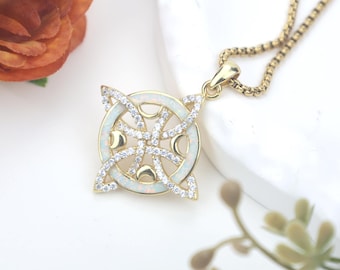 Witch Knot Necklace – 925 Sterling Silver Moon Phase Pendant, Wiccan Pagan Jewelry, Protection Amulet Gift for Witches or Spiritual Women