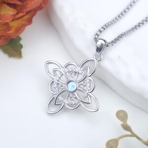 Witch Knot Necklace – 925 Sterling Silver with Moonstone, Celtic Protection Pendant for Women, Wiccan Pagan Jewelry, Spiritual Gift Talisman