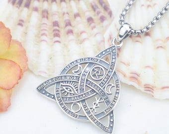 Celtic Knot Necklace – 925 Sterling Silver Trinity Knot Pendant with Viking Runes – Witch Talisman Jewelry, Halloween Gift