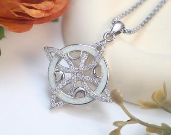Witch Knot Necklace 925 Sterling Silver Moon Phase Pendant – Wiccan Pagan Protection Amulet Gift for Women, Witches, or Spiritual Souls