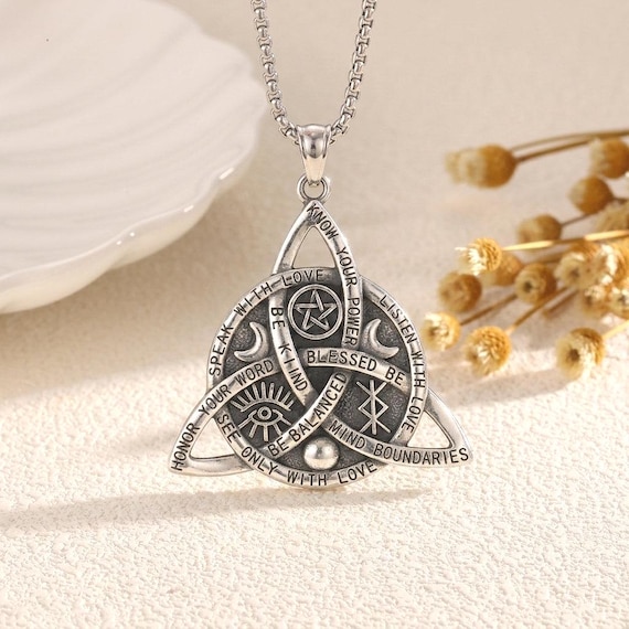 Celtic Knot Necklace, 925 Sterling Silver Triquetra Pendant, Triple Goddess Witchy Jewelry, Graduation Gift