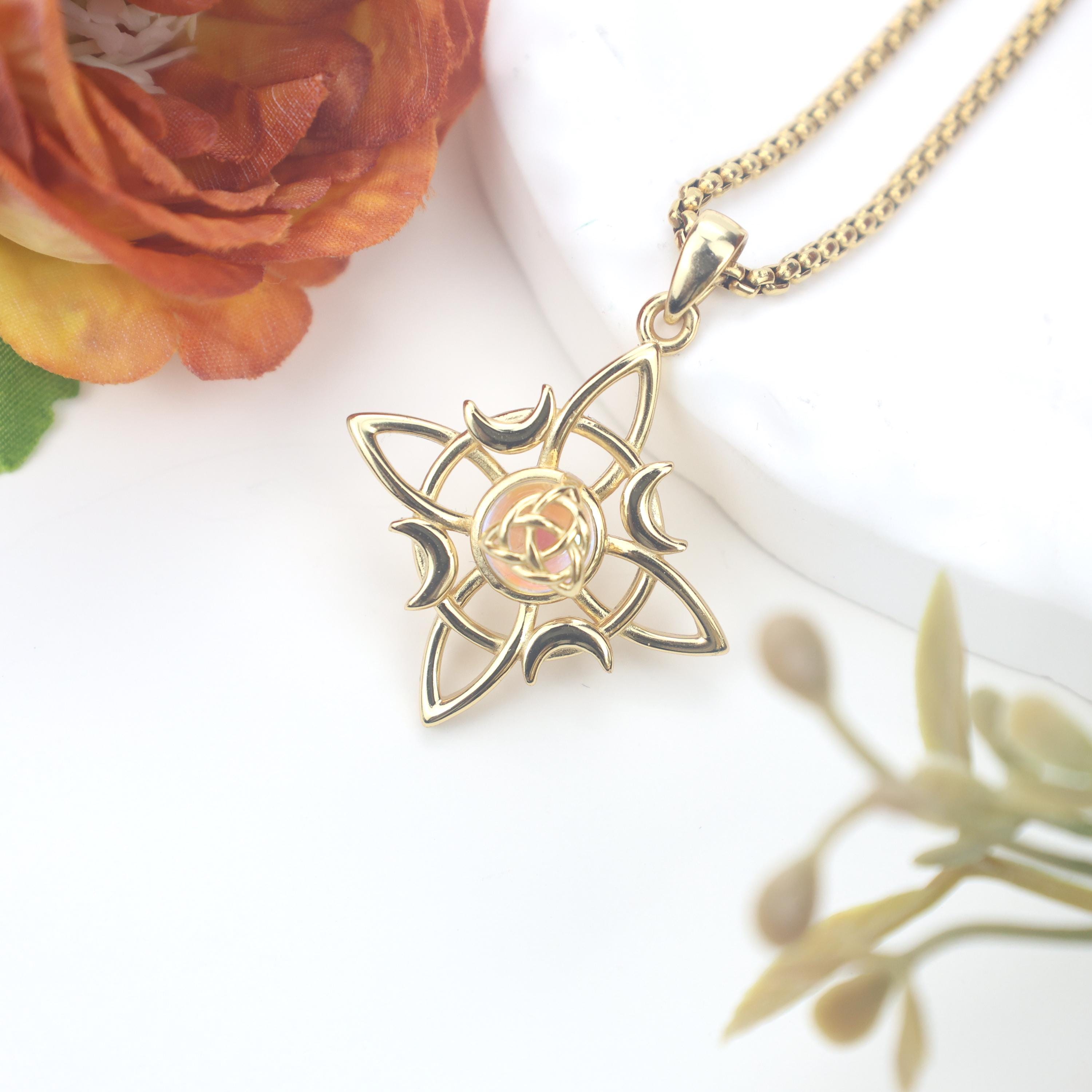 Witch Knot Necklace Sterling Silver – Celtic Knot Wiccan Moonstone Pendant, Protection Talisman Jewelry, Gift for Women
