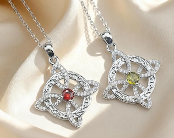Collar con Nudo de Bruja y Piedra Natal – Colgante Celta de Protección Mágica, Amuleto Wicca con Gema del Mes, Regalo de Joyería Espiritual para Ella
