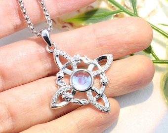 Collar de nudo de bruja en plata de ley: amuleto protector de piedra lunar, joyería celta wiccana, talismán pagano para mujer.