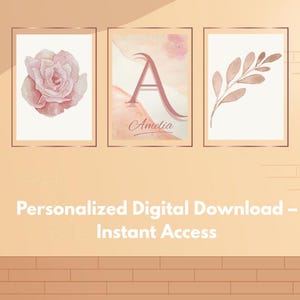 Personalized Rose Letter Art | Modern Initial Wall Print | Custom Digital Gift for Her | Instant Download