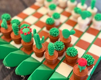 Ajedrez Cactus – Juego de ajedrez en una maceta con casillas de reina integradas | Producto impreso en 3D