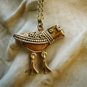 Vintage Kalevala Bronze Bird Pendant Necklace: Finnish Folklore Jewelry
