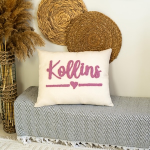 Custom Heart Name Punch Pillow – Personalized Text Cushion With Handcrafted Embroidery, Perfect Gift For Kids Room, Nursery Or Bridal Decor