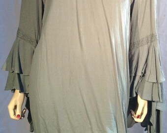 52" Bust NWT BELL Flared SLEEVES Sage Tone Flowy CottageCore Prairie Blouse Top Shirt Lace Medieval Ruffles Layers "Rethm+" New With Tag