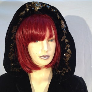 40&quot; Bust 40&#39;s OPERA VELVET Coat Wide HOOD With Gold Sequins Lush Plush Soft Goth Medieval Sca Bohemian Renaissance Mysterious Full Moon Med
