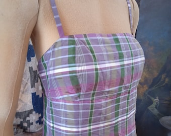 1990's Original NWT PURE SILK Designer Mod Style Cocktail Dress Plaid Shimmery Iridescent  "I.N.C" Spaghetti Straps Lined Elegant 12