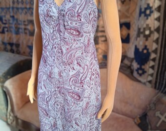 1990's NWOT Alfani Pure SILK Chiffon SNAZZY Paisley Muted Tones Sexy Cocktail Dress Bias Cut Sweetheart Neckline Party Purple Gray Size 12
