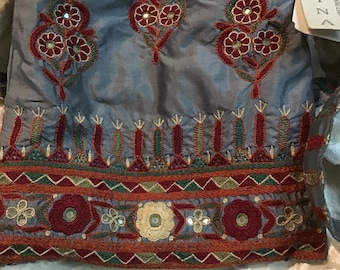 SILK Emb CROSS Body BAG Purse Travel Periwinkle Passport With Original Tag Price 150 Dollars "Moyna" CottageCore Burgundy Gypsy Mystic Blue