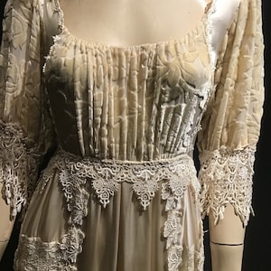 EXQUISITE RUFFLED WEDDING Ooak Gown Boutique Designer Cut Velvet Pure Silk Lace Edwardian Tea Party Garden New Belinda Romantic Cottagecore