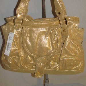 GOLD Lame Echtleder ""Cosa Como"" ITALIENISCHE Handtasche Large Made In Italy Burlesque Flapper Style Neu mit Tag Designer-Handtasche