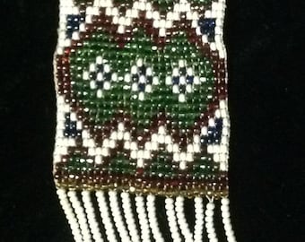 EXQUISITE SEED Beads Vintage 60's SAUTOIR Seed Beads Iridescent Hand-Beaded Native American Style Necklace Minty Woodstock San Fran