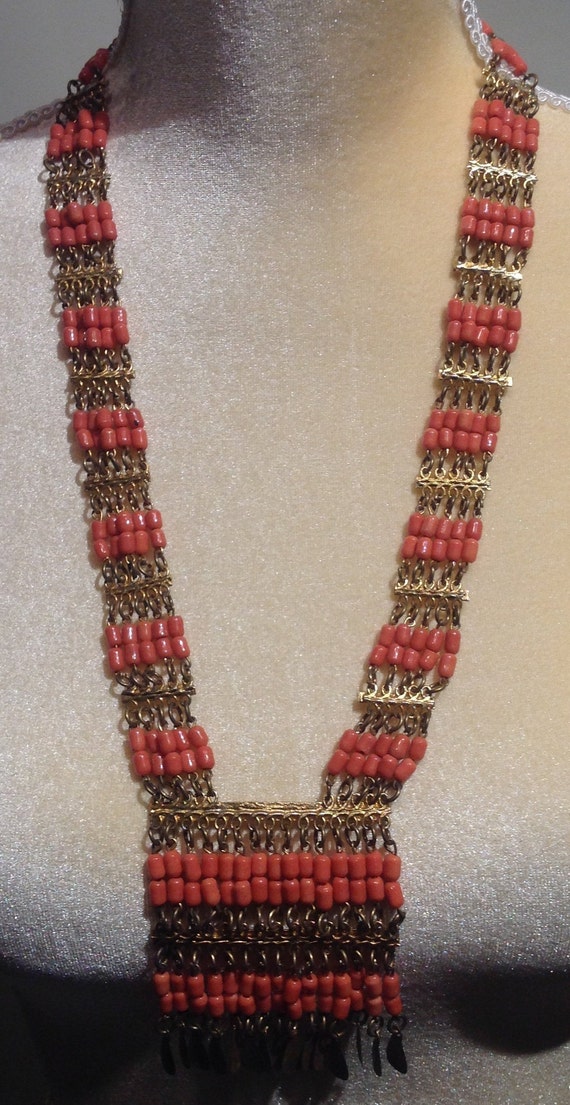 60's~EGYPTIAN~Revival~CLEOPATRA~Style~Faux CORAL~… - image 1