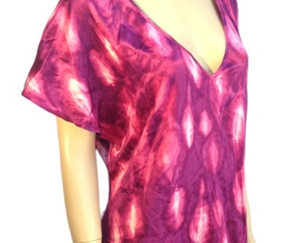 Nu REBECCA MOSES SILK Shift Stretch Pure Tunic Dress Pullover Magenta Fuschia Day Mod Artsy Spandex Designer Cocktail Spring Plus Size Xl