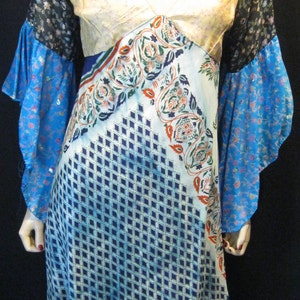 RECYCLED Patchwork SILK Empire Sari Butterfly Sleeves Fairy Diaphanous Bis Cut Dress M Fairy Dress Jewel Tones Flowy Soft Tribal Burning Man