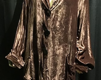 58" Bust TRAVELLING Silk VELVET Coat "Claudette" SUFFRAGETTE Replica Pockets Long Lg Buttons Boho Rare Medium To Plus Size Edwardian 1-3X