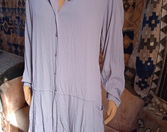 90's Nwot To 49" Bust Rare LAVENDER Slight Shimmer FLAX Jeanne Engelhart TUNic Boho Bohemian Langenlook Pockets Long Blouse Lilac Hippie XL