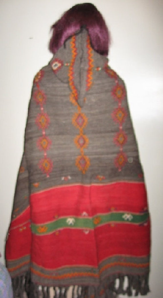 Hand Woven Moroccan Berber All WOOL Huge CAPE Hood