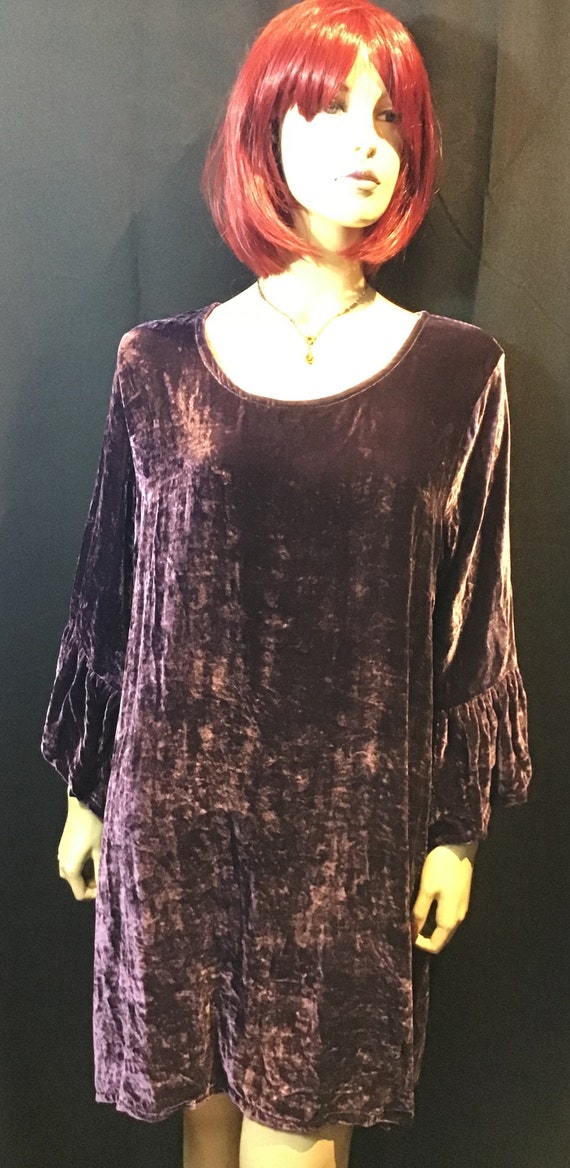 PURPLE~Silk VELVET~TUNIC~Ruffled~Bell Sleeves~Desi