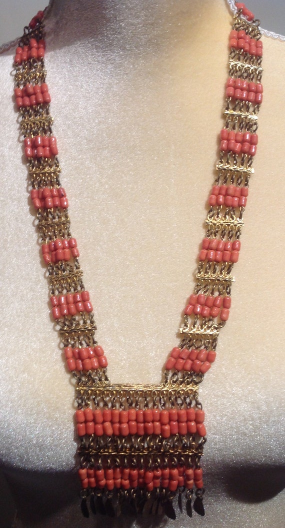60's~EGYPTIAN~Revival~CLEOPATRA~Style~Faux CORAL~… - image 2