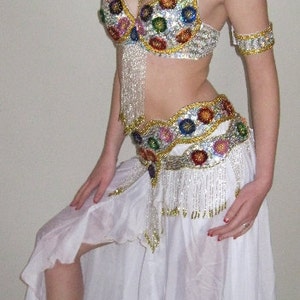 5 Pc Hand Beaded SILVER Costume HANDMADE Carnival BURLESQUE Many More Sizes