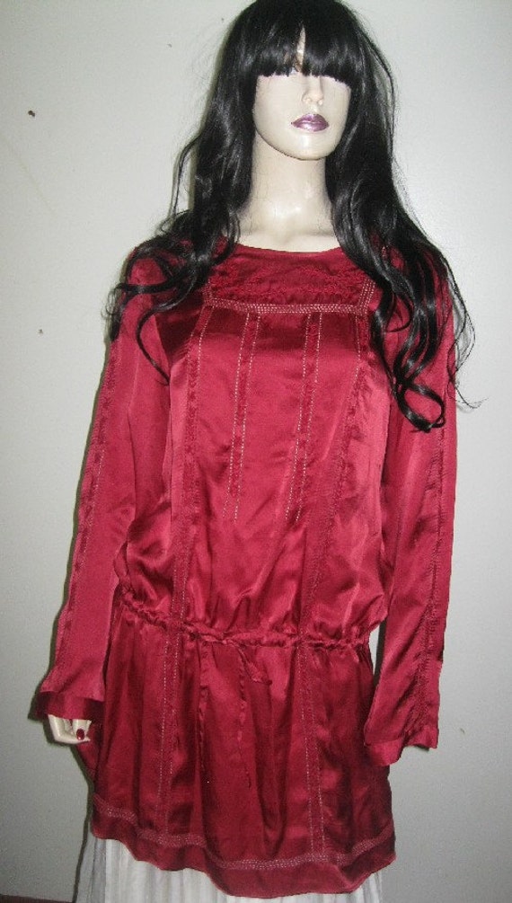 Vintage~Pure SILK Charmeuse~LACE Burgundy~Red TUNI