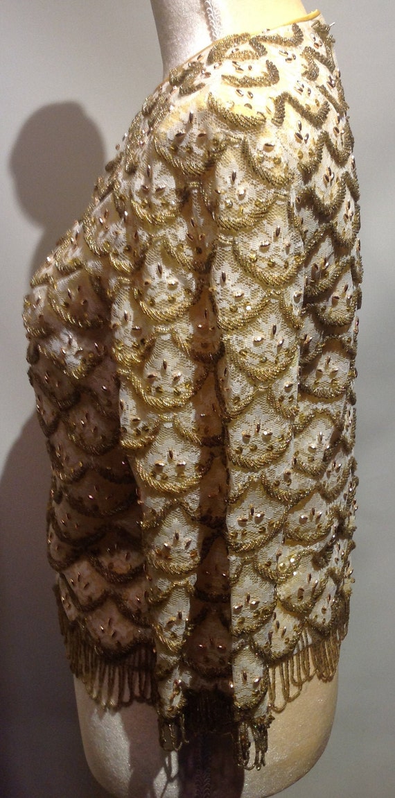 1960's~HAND~Beaded~CLUSTERS~Formal~BLOUSE~Golden~… - image 3