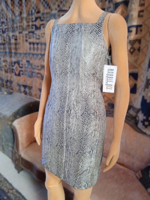 snakeskin cocktail dress 90's NWT Pure SILK Designer Snakeskin Print Snazzy Cocktail Dress Lined Robbie Bee Elegant Cocktail Party Snake Designer Slight Shimmer 6P