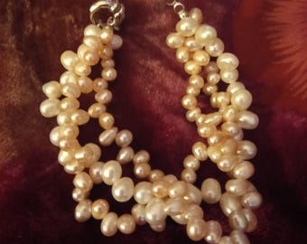 FRESH Water PERALS MULTI Strand Bracelet 3 Rows Beautiful