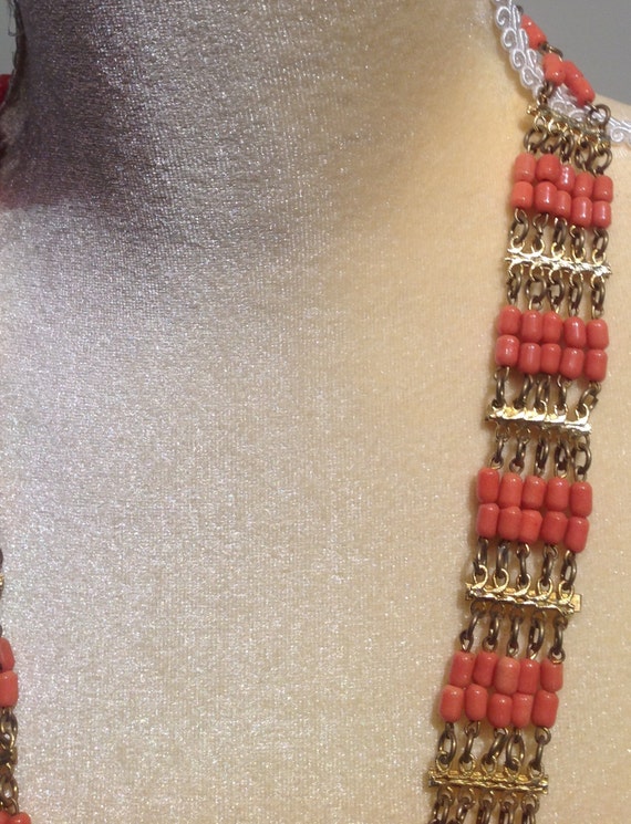 60's~EGYPTIAN~Revival~CLEOPATRA~Style~Faux CORAL~… - image 3