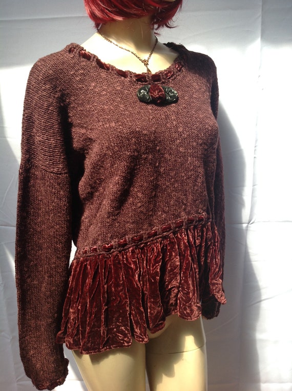 52" Bust Hot KNOTS~BURGUNDY HAND Knitted Sweater~… - image 4