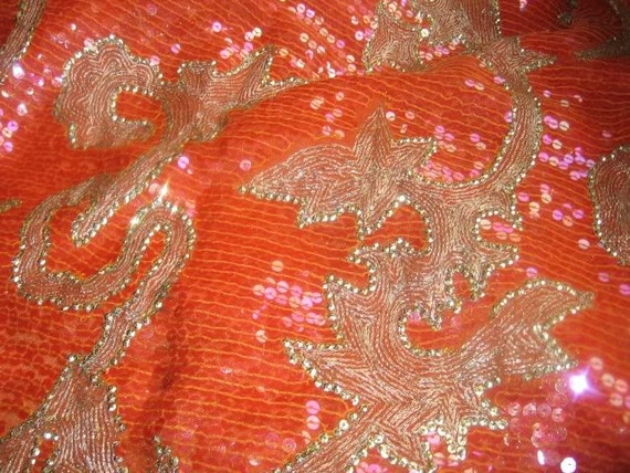 Vintage~SATURATED~With~SEQUINS~Huge Veil~ORANGE~ … - image 2