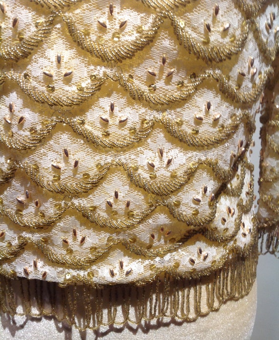 1960's~HAND~Beaded~CLUSTERS~Formal~BLOUSE~Golden~… - image 10