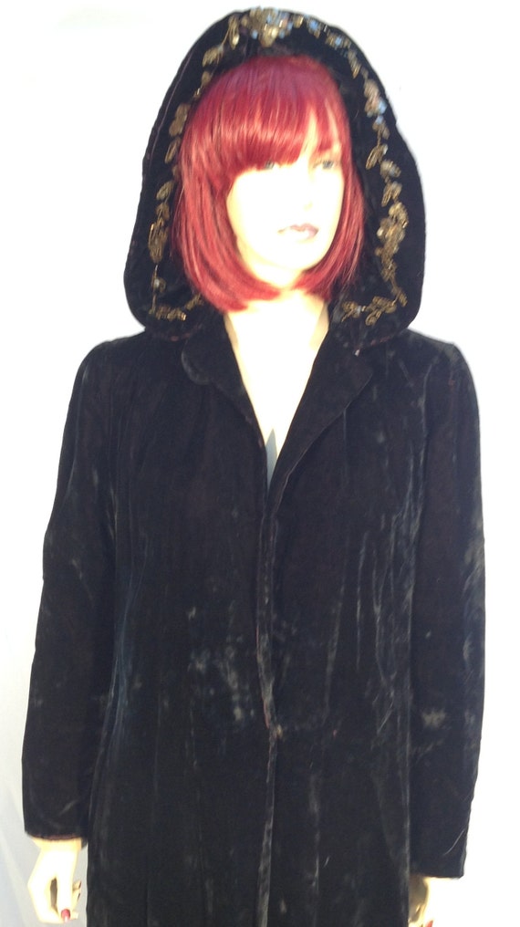 40" Bust~40's~OPERA VELVET Coat~Wide HOOD With Go… - image 3